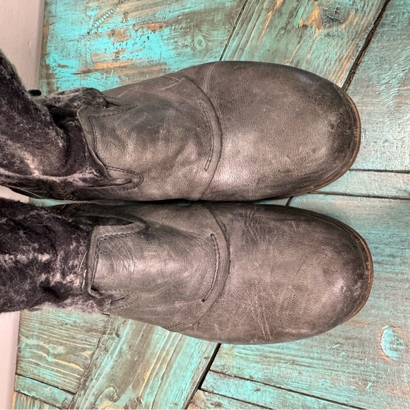 Bunker Grey Distressed Side Zip Mixed Media Steampunk Ankle Boots Size 6.5 - Picture 15 of 15